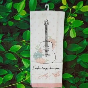 🏠 Dolly Parton Pink Guitar Floral Kitchen Towel - 'I Will Always Love You'